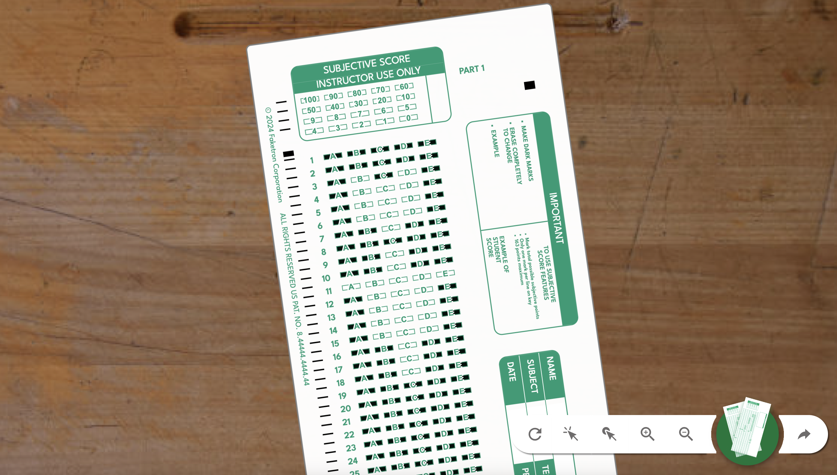 picture of scantron on desk